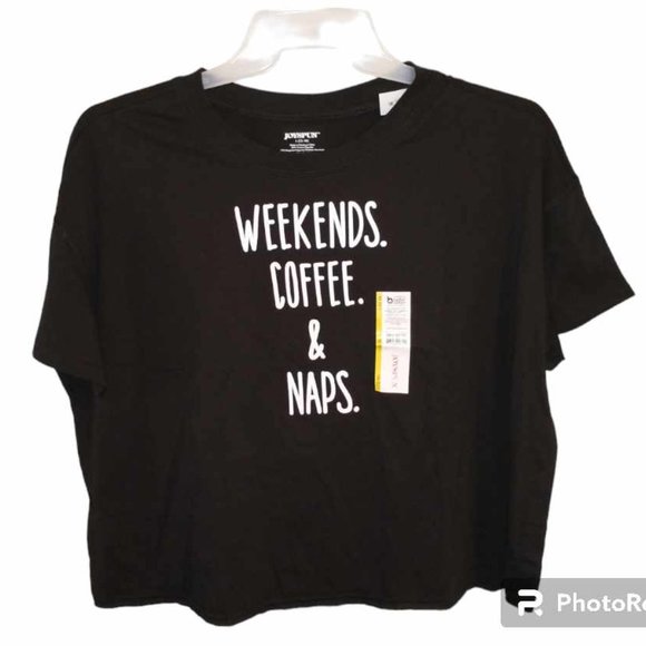 Joyspun women's L 12-14 black tshirt WEEKENDS COFFEE & NAPS W-005 - Picture 1 of 2